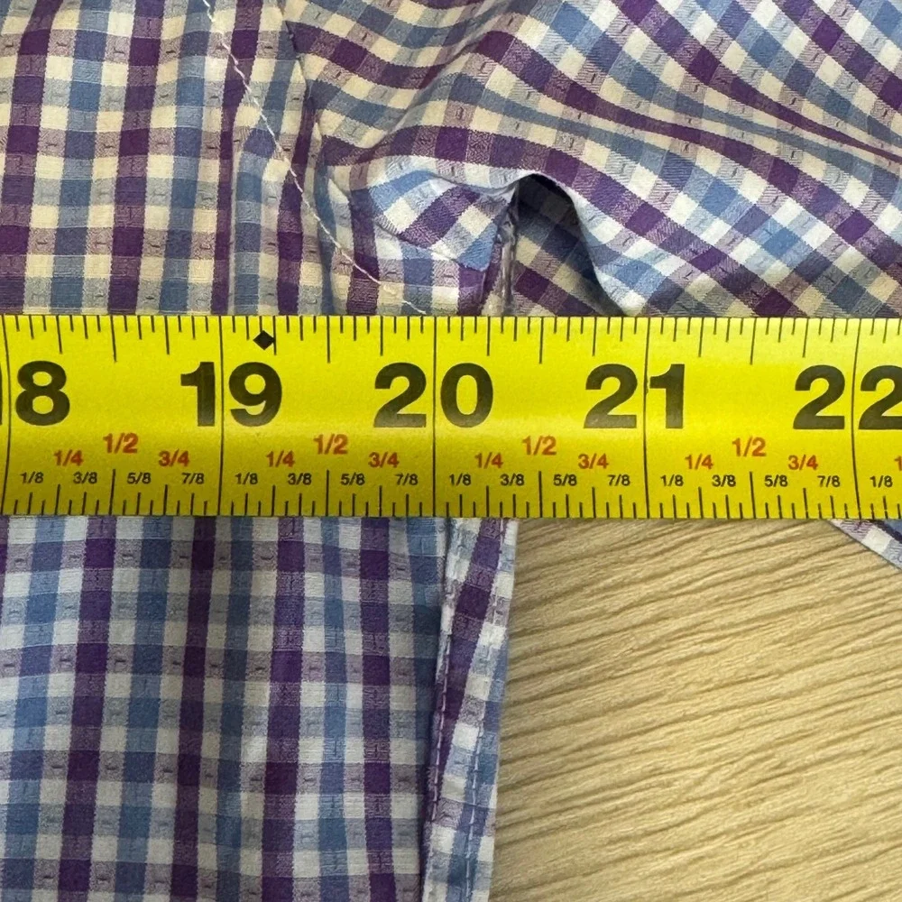 Banana Republic Mens Tailored Slim Fit NonIron Gingham Dress Shirt Blue Purple M